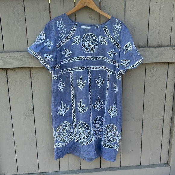 San & Soni Anthropologie Beach Cover Up Dress 100% Cotton Embroidered Bohemian - Picture 1 of 6